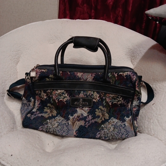 Atlantic Vintage Carry On Shoulder Bag Green Floral Tapestry #39890-88F - Picture 5 of 7